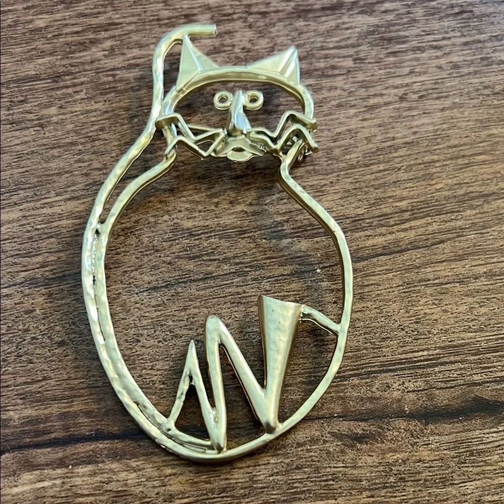 MCM Gold Tone Cat Brooch